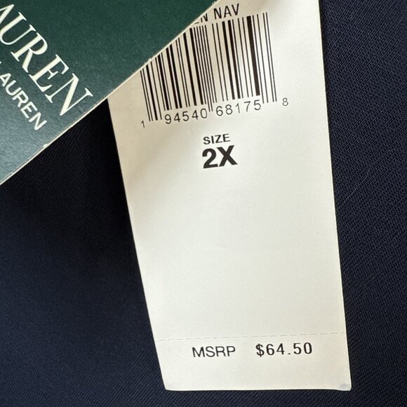 NWT Lauren Ralph Lauren Short Embroidered Sleeve Top Womens 2x Plus Size Navy B - Picture 5 of 12